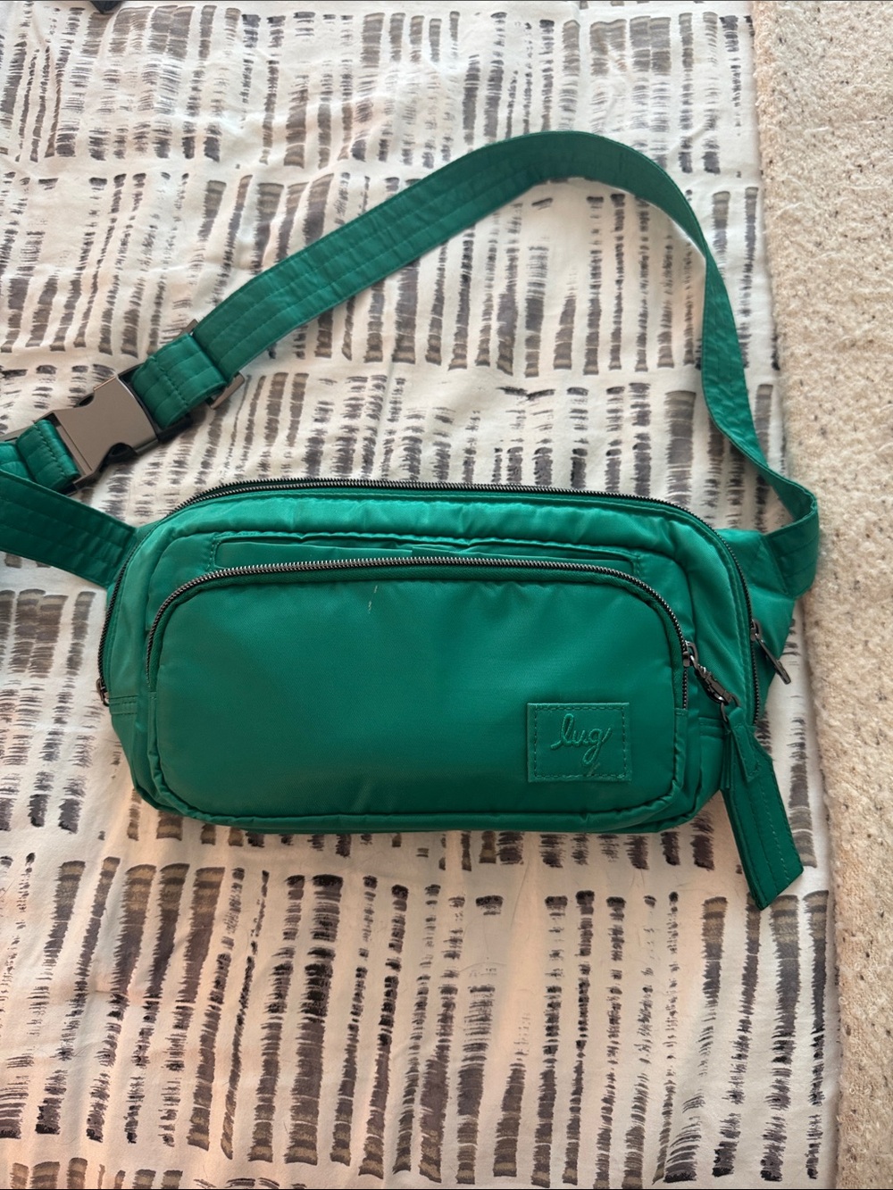lug Emerald Green Nylon Belt Bag with Front Zip Pocket